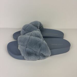 Steve Madden Fur Slide Sandals Snooze Blue Women’s Size 9 New w/ Box